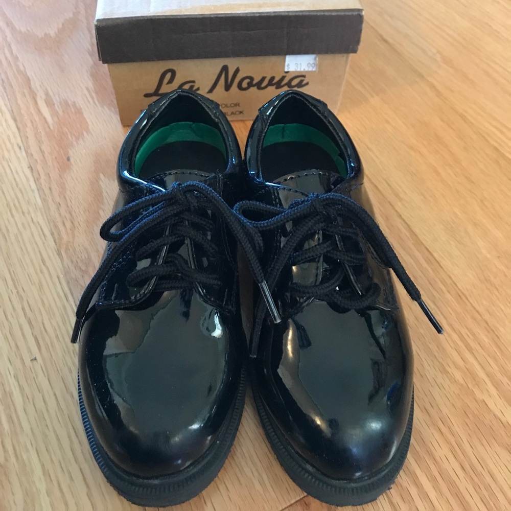 Kids Black Patent Lace-Up Dress Shoes
